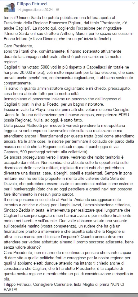UNIONE SARDA_LETTERA PIGLIARU_POST_FILIPPO_PETRUCCI_15_GIU_2015
